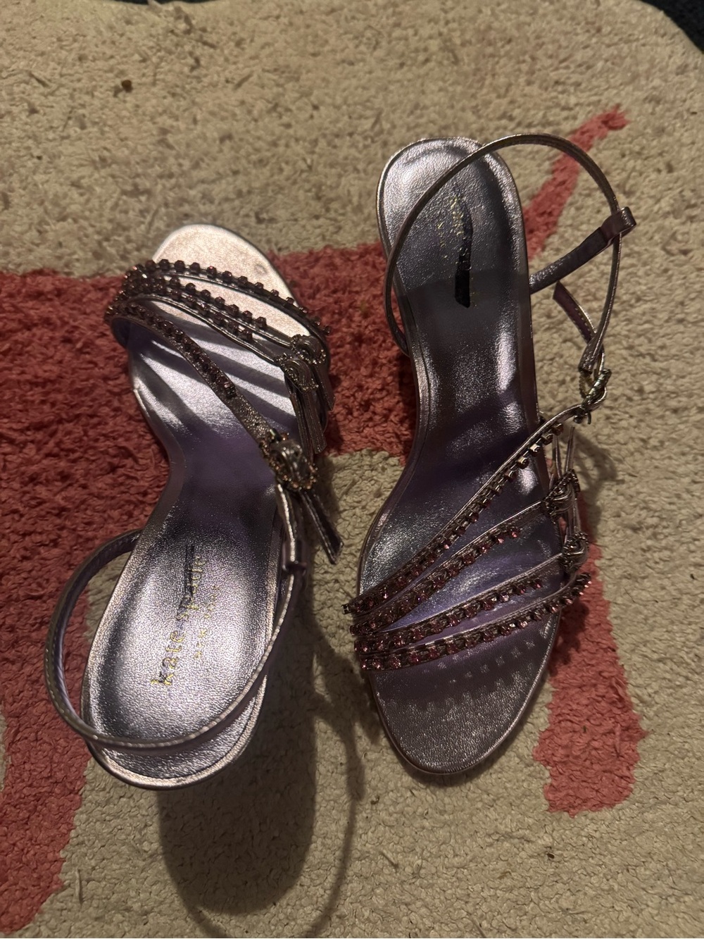 kate spade Metallic Purple Crystal-Strap Heeled Sandals